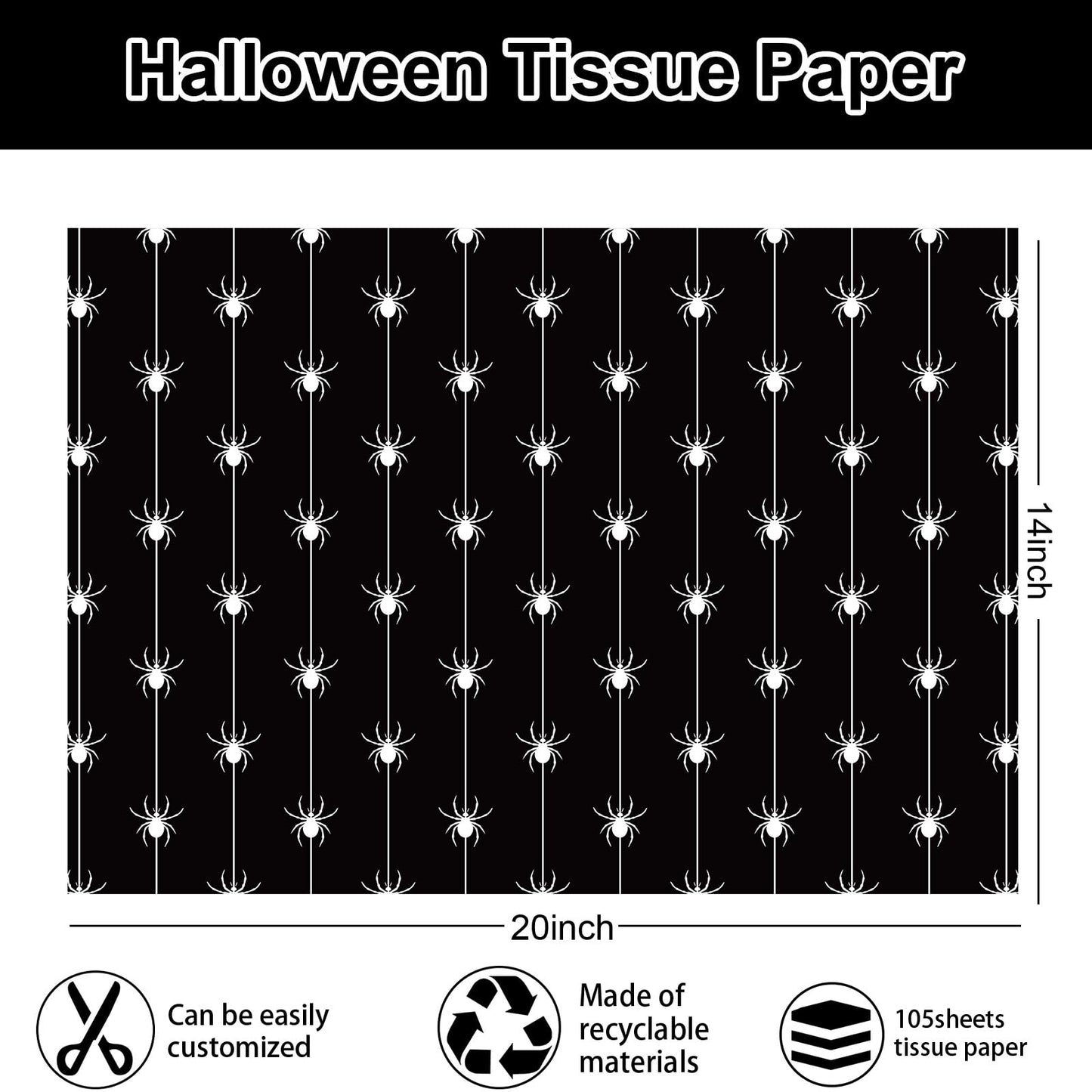 Whaline 105 Sheets Halloween Tissue Papers 7 Designs Pink Orange Black Wrapping Paper Ghost Pumpkin Spider Web Decorative Art Paper for DIY Crafts, 14 x 20 Inch