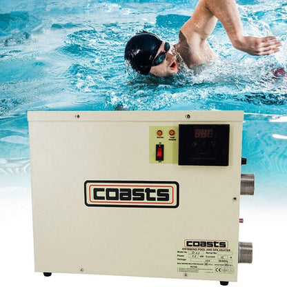 Pool Heat Heater Pump,Not Affected by Ambient Temperature for Swimming Pools, SPA Pools, Above-Ground Pools and Bathtubs,SPA Water Bath up to 5000gallons, 11KW, Heat Exchanger,240V/60Hz No Power Plug
