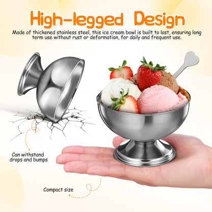 TOYANDONA 4pcs Stainless Steel Footed Dessert Bowls with Forks - Thickened Japanese-style Ice Cream Cups Silver Serving Bowls for Sundae Parfait Yogurt Pudding Salad Fruit, Home Kitchen & Restaurant