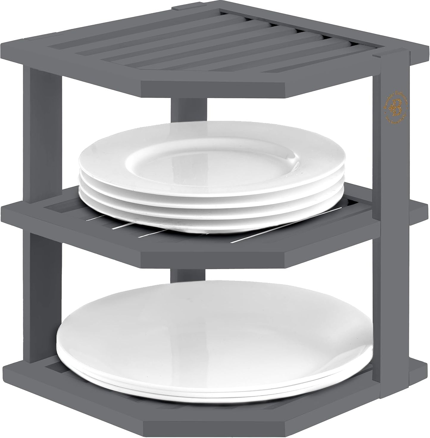 Bambuesi Plate Organizer for Cabinet, Bamboo Kitchen and Bathroom Organization for Space Saving