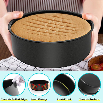 LIANYU 8 × 3 Inch Cake Pan Set of 3, Nonstick Stainless Steel Baking Pan for Cake, Rust Resistant