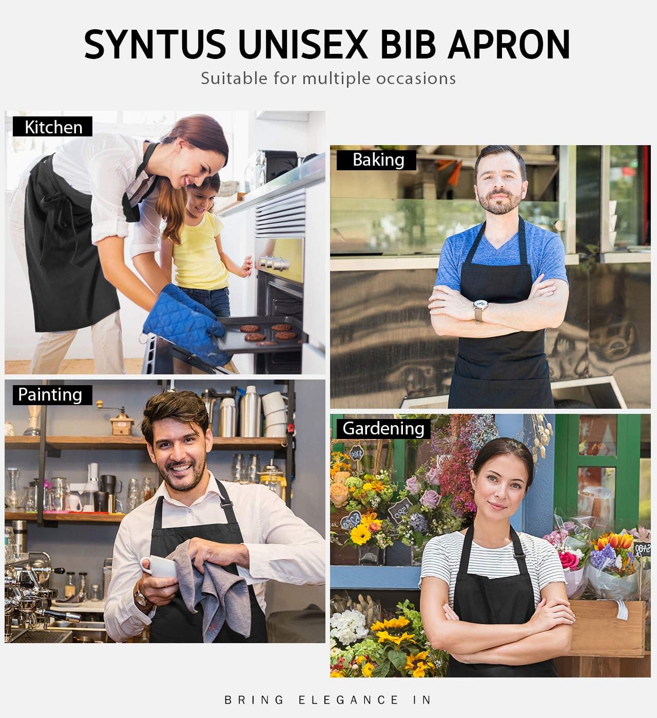12 Pack 2 Syntus Bib Apron, Unisex Aprons Adjustable Thicker Version Waterdrop Resistant with Pockets Cooking Kitchen