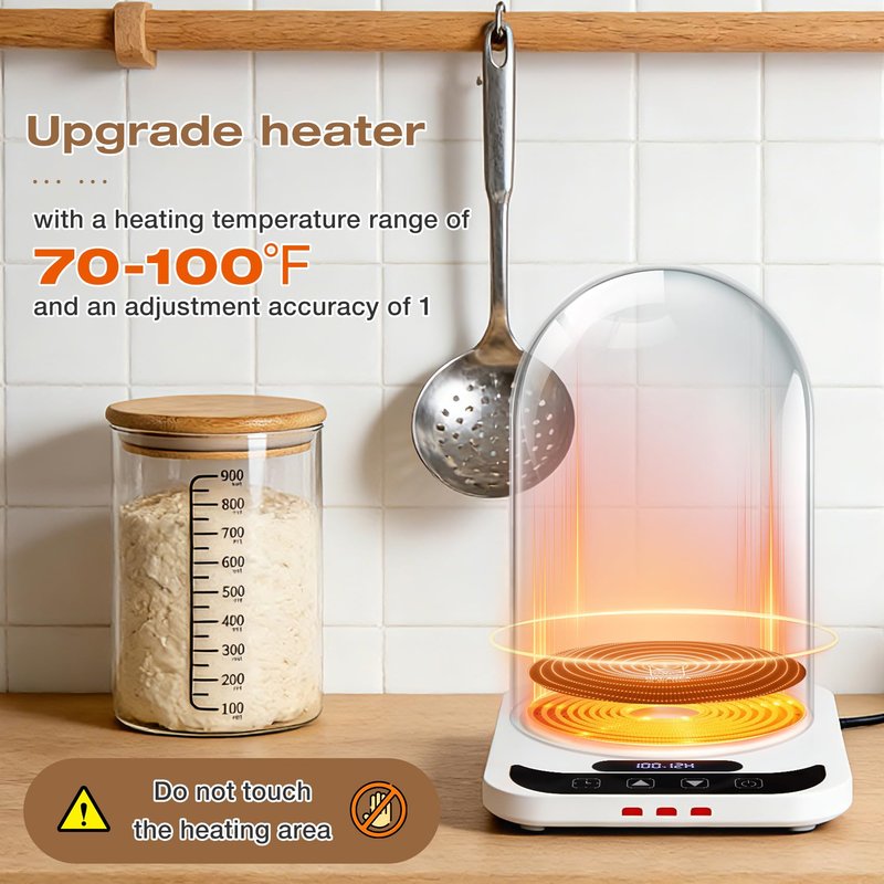 Sourdough Starter Warmer with Dome, Bread Starter Warmer with Precise 1°F Sourdough Temperature Control (70-100°F), Sourdough Warming Mat for Home Baking, 12-Hour Timer Sourdough Starter Warmer Mat
