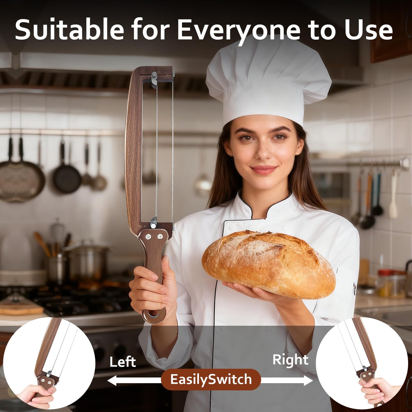 YIYOBEATFO Bread Slicer for Homemade Bread-Adjustable Wooden Sourdough Bread Knife with Thickness Guide,Cutter Tools for Crusty Sourdough & Baguette,Ambidextrous Use,Gift for Baker