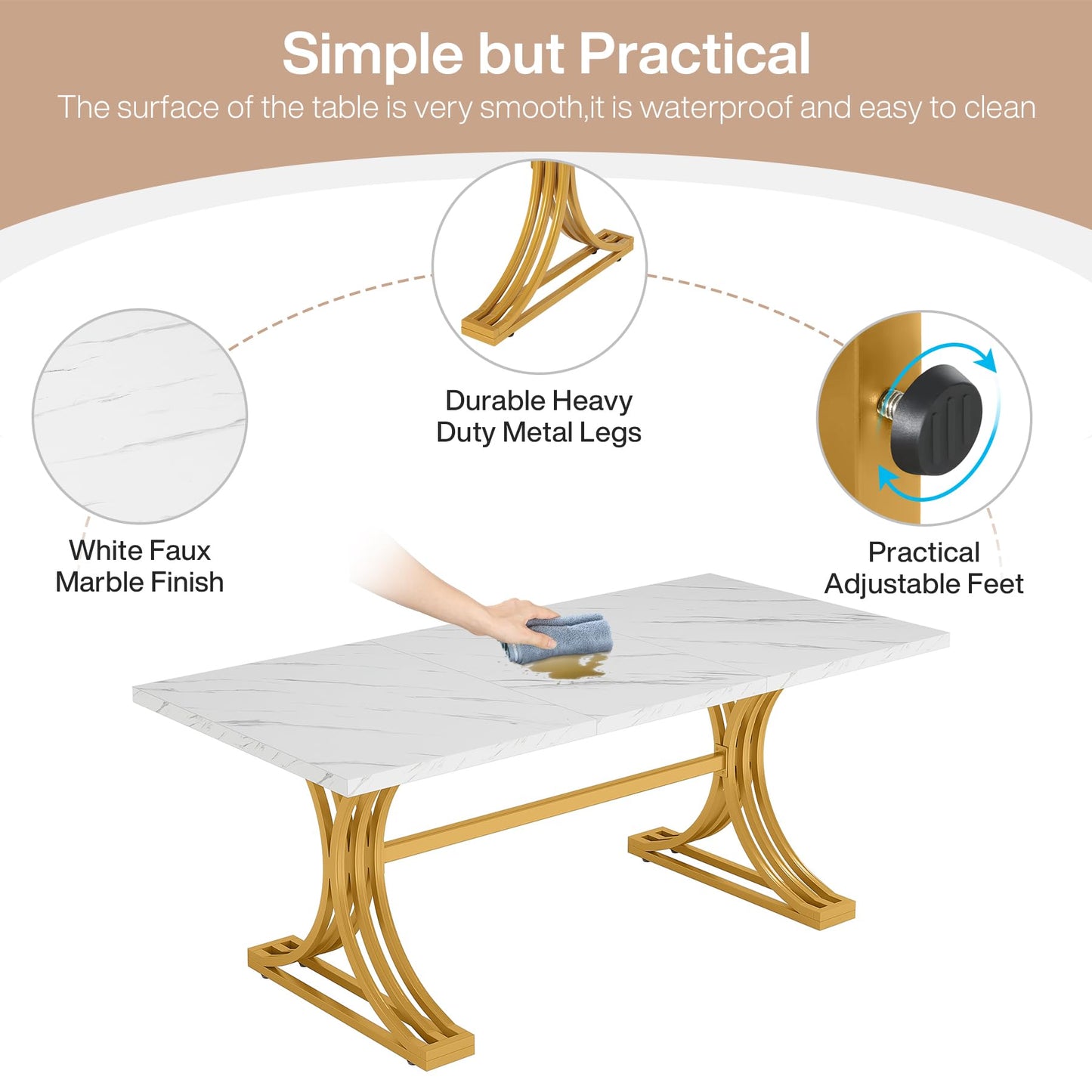 Tribesigns 10.5FT Conference Table, Modern Meeting Table for 8-10 People, Rectangle Seminar Boardroom Table for Office Conference Room with Stylish Legs (2, White + Gold)