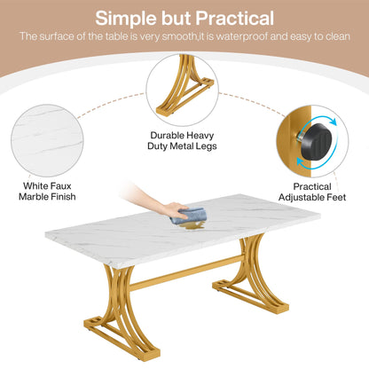 Tribesigns 10.5FT Conference Table, Modern Meeting Table for 8-10 People, Rectangle Seminar Boardroom Table for Office Conference Room with Stylish Legs (2, White + Gold)