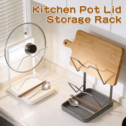 Kitchen Pot Lid Storage Rack, Double-Layer Pot Lid Organizer with Removable Drip Tray,Pot Lid Holder While Cooking,Space-Saving kitchen Countertop Organizer Storage for Pots Pans & Cutting Boards
