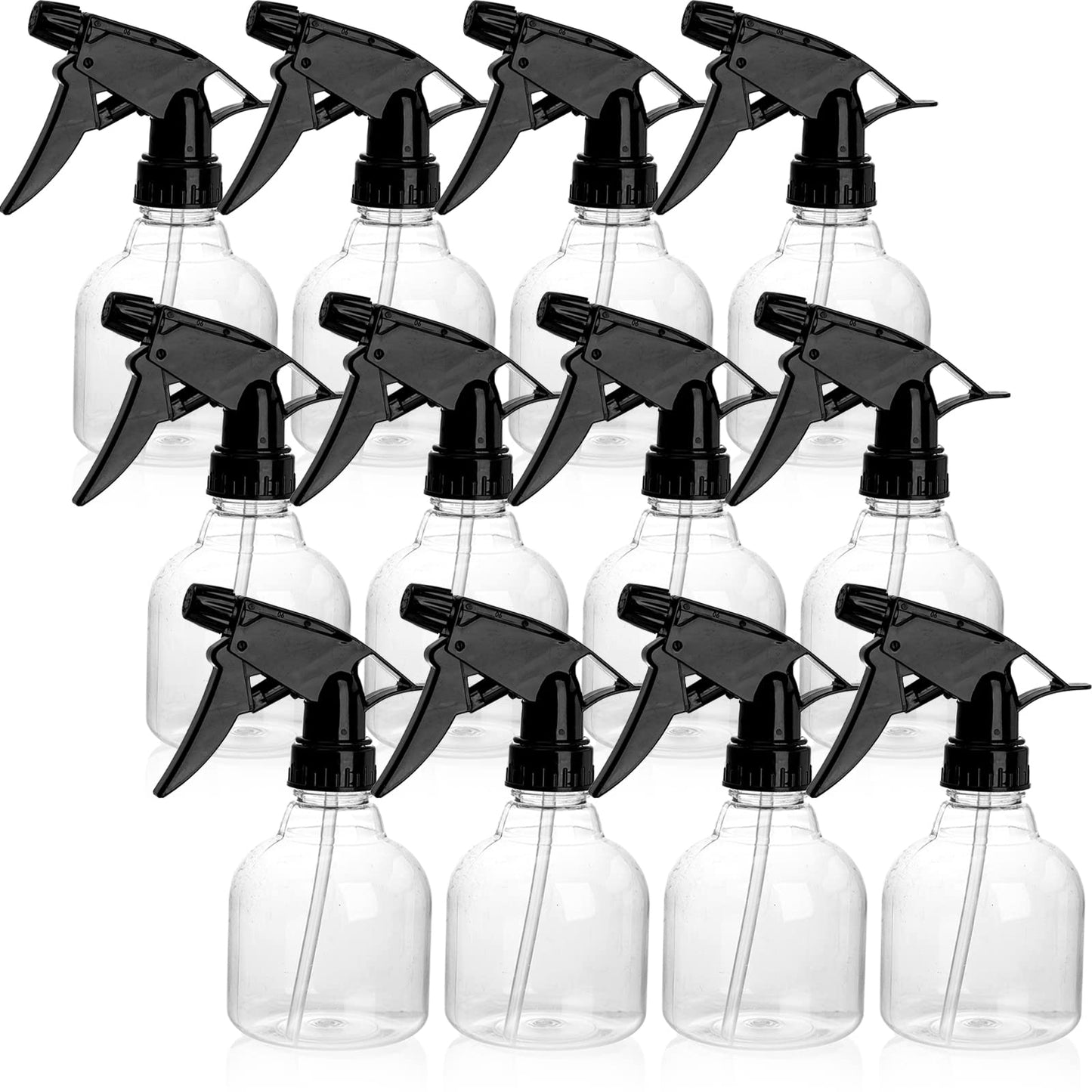 Bekith 12 Pack 8 Oz Empty Plastic Spray Bottle with Black Trigger Sprayers - Adjustable Head Sprayer from Fine to Stream - Refillable Sprayer for Water, Kitchen, Bath, Beauty, Hair, and Cleaning