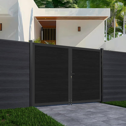 Mondaria 6ft(H)*10ft(W) Wood Plastic Composite Gate for Privacy Fence, Double Fence Gate with Metal Frame and Knob Kits, Black (Without Post)