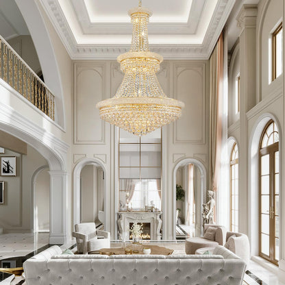 DUNFIZZ 19-Lights High Ceiling Chandelier Modern Gold Crystal Chandeliers Large Foyer Chandelier Fixtures for Staircase Living Room Hallway Entryway (H47 x W31.5)