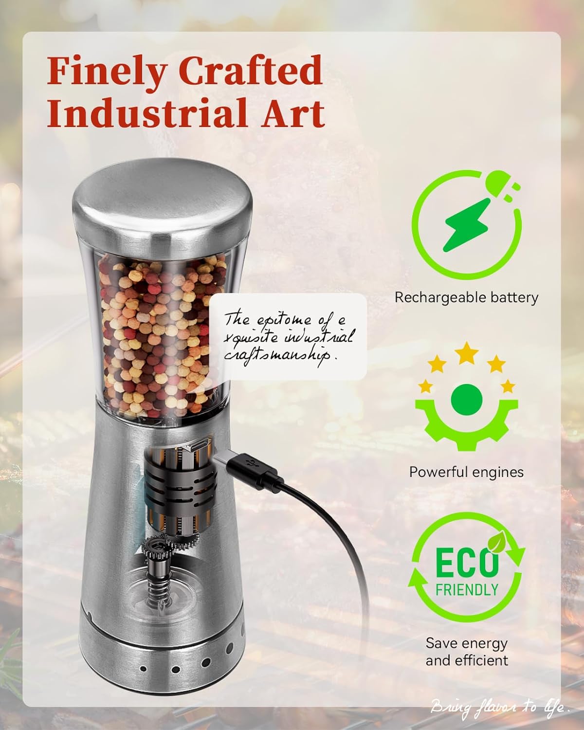 Set Set 4.5 oz 1.8" Electric Salt and Pepper Grinder with Storage Base, Stainless Steel Rechargeable Salt and Pepper