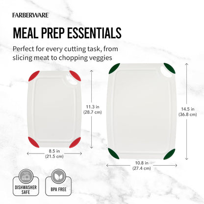 FARBERWARE Cutting Board Set, Made from Recycled PET with Non-Slip Edges, Durable & Dishwasher Safe, 2-Piece