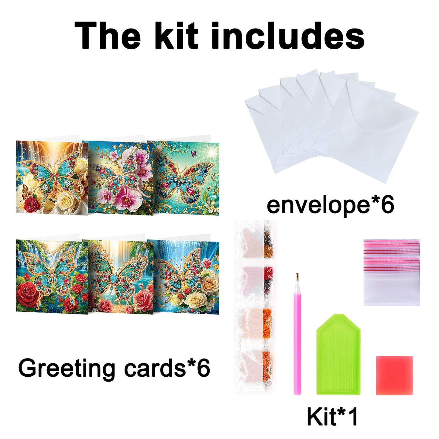 pigpigboss 6 Packs Butterfly Diamond Painting Greeting Cards, Flower Butterfly Diamond Art Birthday Card Kit, Sunrise Landscape Diamond Dots Greeting Cards Arts Crafts for Adult Holiday Blessing