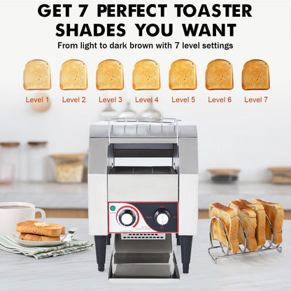 Commercial Conveyor Toaster 150 Slices/Hour, 1340W Heavy Duty Stainless Steel Electric Oven with Dual Heating Tubes for Restaurant Bagels and Croissants