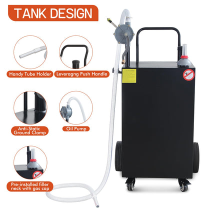Fuel Caddy,40 Gallon Portable Fuel Caddy with Manual Pump,Heavy Duty Gasoline & Diesel Transfer Tank On 4 Wheels for Cars,Lawn Mowers,Trucks,ATVs,Boats Black