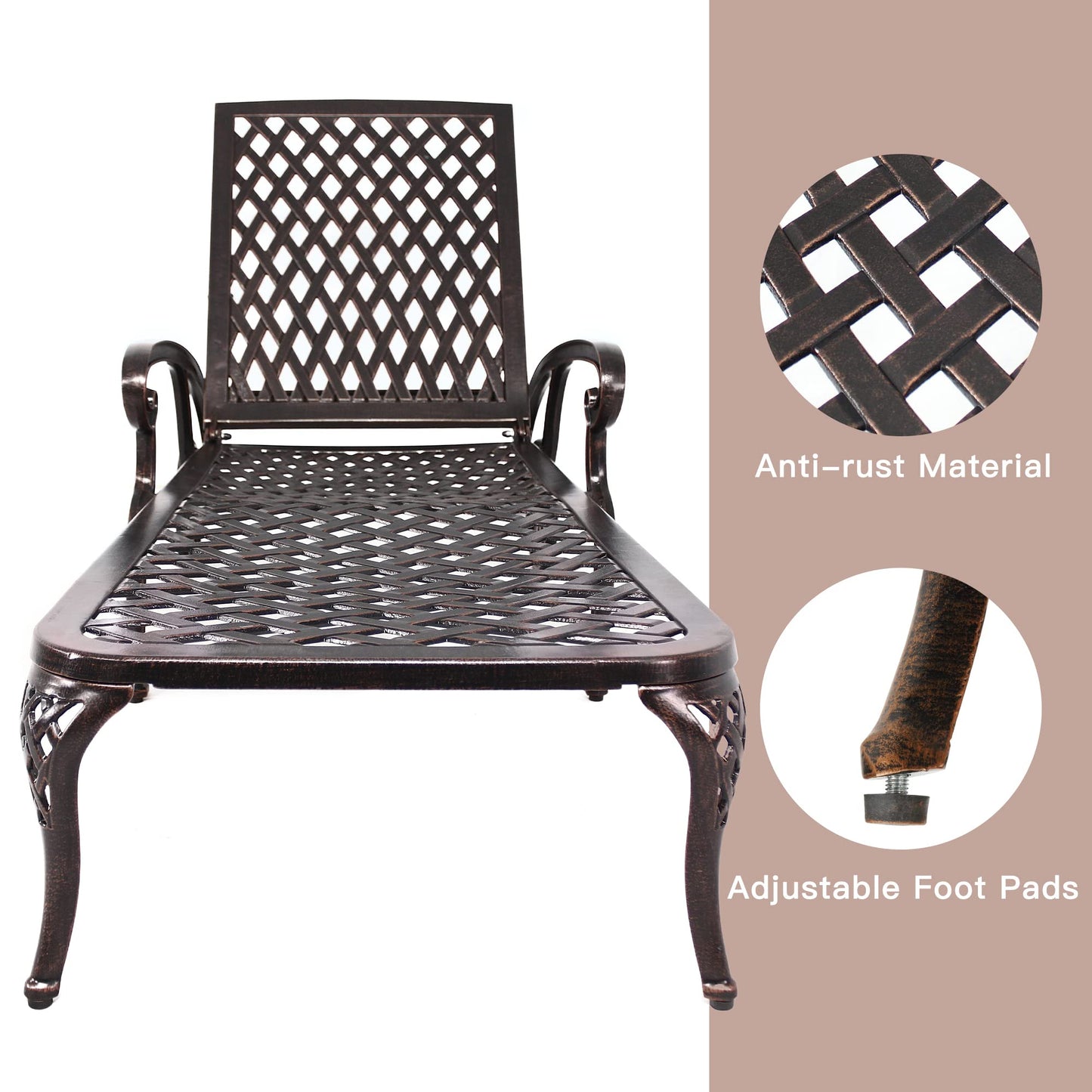 Villeston Chaise Lounges Outdoor - Lounge Chairs for Outside Pool Tanning Chair Adjustable Patio Reclining Cast Aluminum for Beach Yard, Antique Bronze
