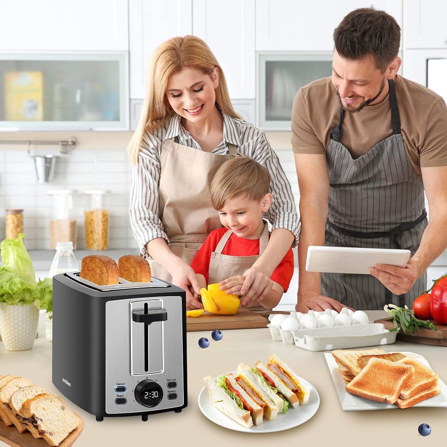 SEEDEEM 2 Slice Toaster with LCD Display - 7 Shade Settings, Extra Wide Slots, Removable Crumb Tray, Carbon Black