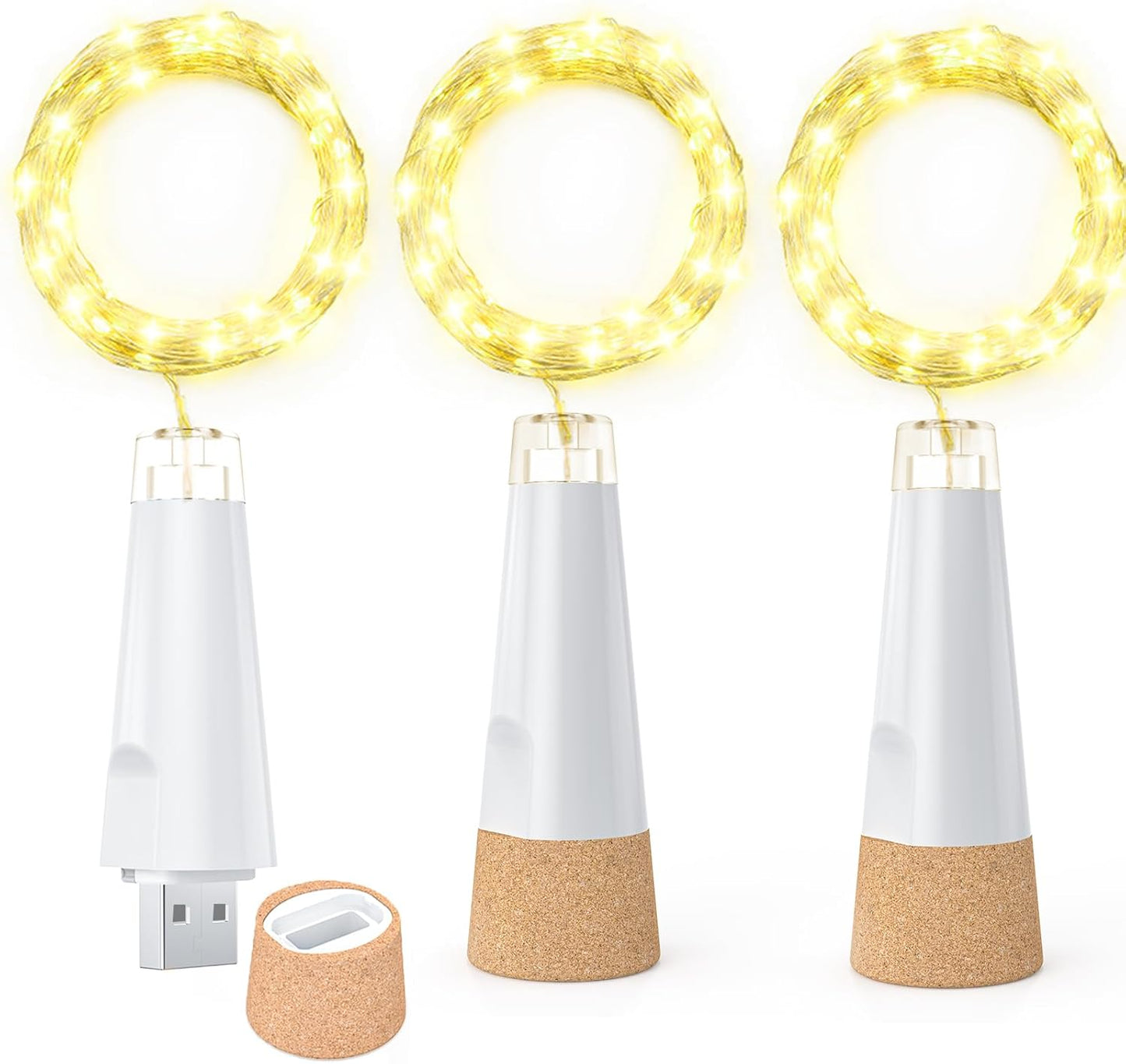 20 2024 2 Pack) Bottle Lights, LED Fairy Lights Battery Operated USB Rechargeable Upgraded Bottle Light with Cork
