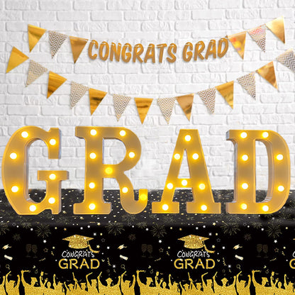 2026 Graduation Party Decorations Graduate LED Lights, 4 LED Marquee Light Up Letters“ GRAD”，Class of 2026 Graduation Ornaments Sign for Kindergarten Preschool High School College Wall Table Decor Party Supplies