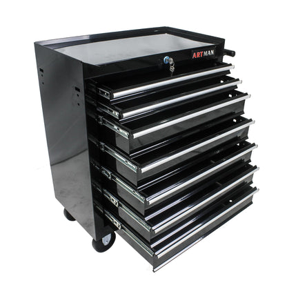 Aoile Tool Chest with 7-Drawer Tool Box Organizers and Storage,Rolling Multifunctional Tool Cart on Wheels,Tool Storage Organizer Cabinets with Key Locking for Garage, Warehouse, Repair Shop. (Black)