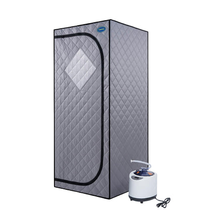 Gecheer Full-Size Portable Grey Steam Sauna Tent for Home Use – Includes Steam Generator, Remote Control, Foldable Chair, Timer, PVC Frame & 360° Steam Nozzles