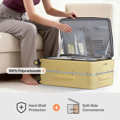mixi 26 Inch Large Checked Luggage PC Hard Shell Suitcase Top Opening Aluminum Frame Travel Suitcases with Wheels, Lark Yellow