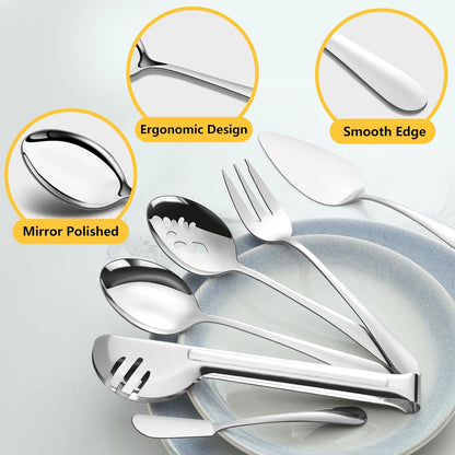 Pleafind 10 PCS Serving Utensils Set, Stainless Steel with Serving Spoons, Slotted Spoons, Forks, Tongs