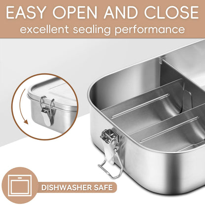 GOLDEN KEY 47QZ Stainless Steel Bento Box with 5 Compartments,1400ml Large & Thickened Metal Lunch Box for Kids or Adults,Eco-friendly Leak-Proof Container with Lockable Clips