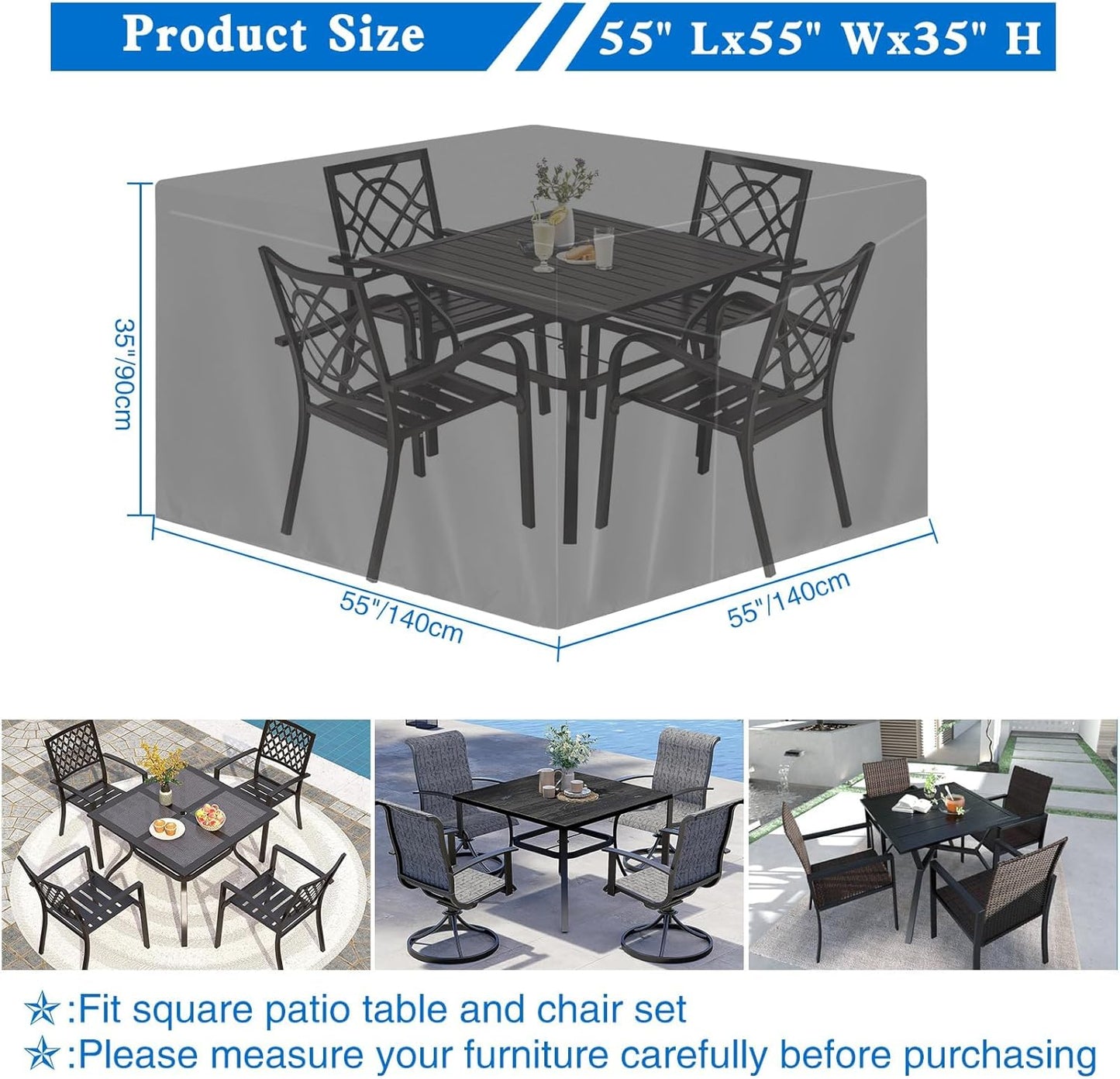 55x55 Dust55" 55" 35" Wanocean Patio Furniture Covers Waterproof, Outdoor Furniture Cover with Storage Bag, Outdoor