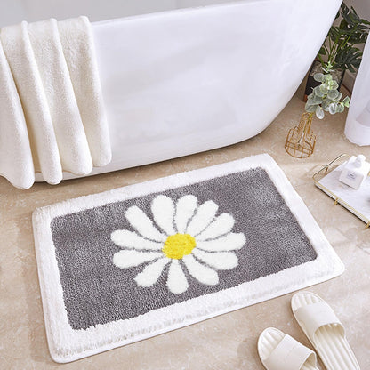Hi Space Grey Bathroom Rugs Mat, 31.5x19.7IN, Non-Slip, Machine Washable, Cute Flower Bath Rug