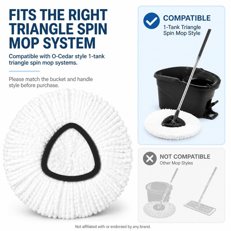 6 Pack Microfiber Spin Mop Replacement Heads Compatible with O-Cedar Triangle Spin Mop, Washable Reusable Mop Refills, Highly Absorbent Replacement Mop Heads for Hardwood, Vinyl & Laminate Floors