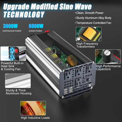 Cantonape 3000W Power Inverter 12V to 110V/120V DC to AC with LCD Display, Remote Controller and 4 x AC Outlets Car Adapter for Car Truck Boat RV Off Grid Solar System