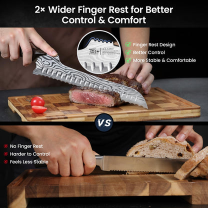 SYOKAMI 2026 New Upgraded Offset Bread Knife for Homemade Bread, 10.5 Inch Resharpenable Serrated Knife, Ultra-Sharp Sourdough Slicing, Perfect Kitchen Gift, Designed for Cutting Cakes, Fruits & Meat