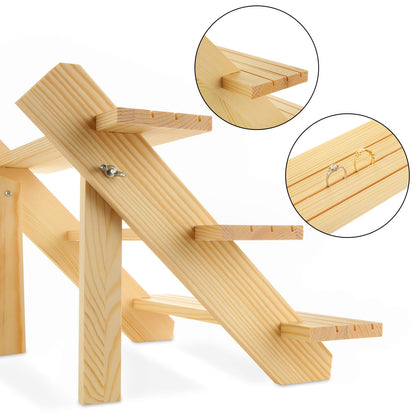 Acrux7 2 Pack 3 Tier Wooden Display Stand, Wooden Earring Display Wood Cupcake Stands, Detachable Wood Tiered Jewelry Card Display Stand with Groove for Jewelry Cupcake Vendors Retail Party Home