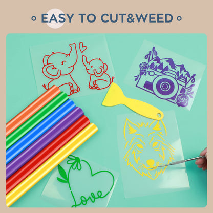 HTVRONT Permanent Vinyl Bundle, 8 Colors 12" x 5ft Permanent Adhesive Vinyl Rolls Compatible with Cricut Cutting Machine, Silhouette, Cameo Cutters, Signs, Scrapbooking, Craft, Die Cutters