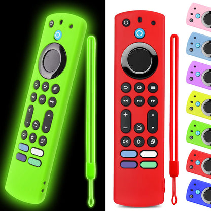 OneBom (2pcs) Silicone Remote Cover for Firetv 4K Max (2nd)/ Insignia/Pioneer/Omni (QLED) Series Alexa Voice Remote Enhanced w, Anti-Slip Protective Case with Same Color Lanyard(Glow Purple&Glow Blue)