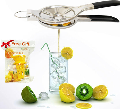 [Free Citrus Tap Gift] EcoJeannie Jumbo FLAT PRESS Lemon Squeezer, 100% Stainless Steel, Silicone Handle (LS0003S)