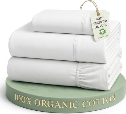 LANE LINEN 100% Organic Cotton Twin XL Sheets Set - Soft Percale 3-Piece Bedding in White, Fits Mattresses Up to 15" Deep