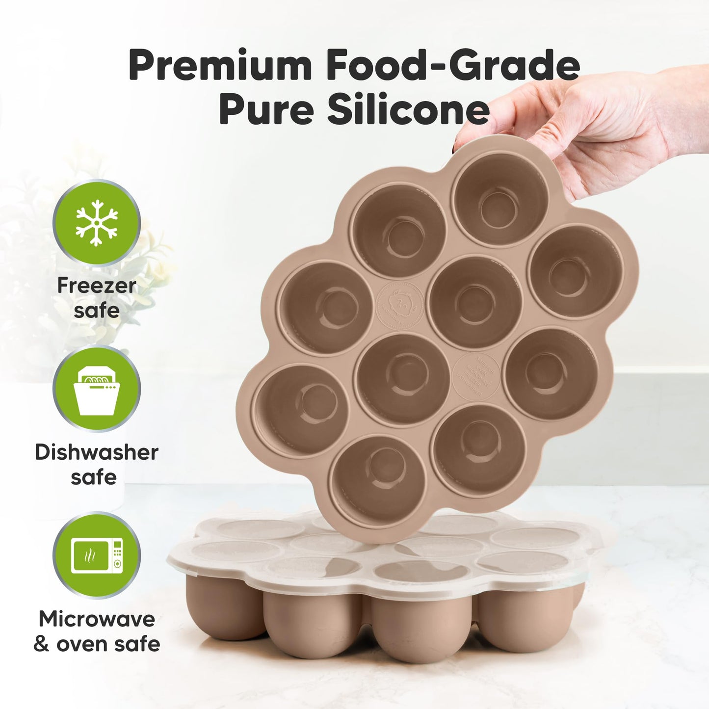 KeaBabies Silicone Food Freezer Trays with Lid, 2oz x 10 Pods Baby Food Storage Containers, Easy Puree Meal Prep, Breast Milk Silicone Freezer Molds, Dishwasher, Microwave Safe, BPA-Free (Chai Latte)