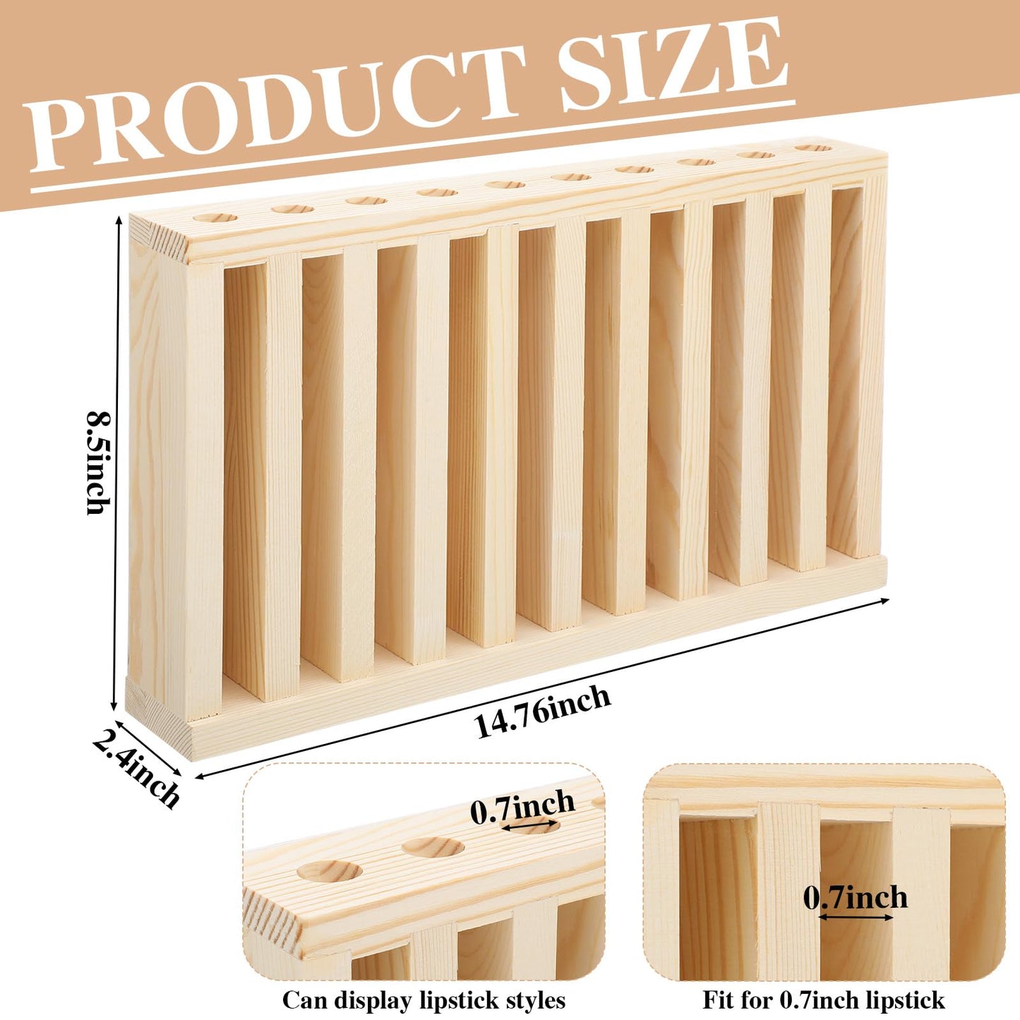 Wonderjune 1 Pcs Wooden Lipsticks Holder 0.7 inch Lip Balm Tube Holder Lip Gloss Organizer Display Wood Lipsticks Tube Tower Organizer for Market Craft Booth Room Display (10 Slot)