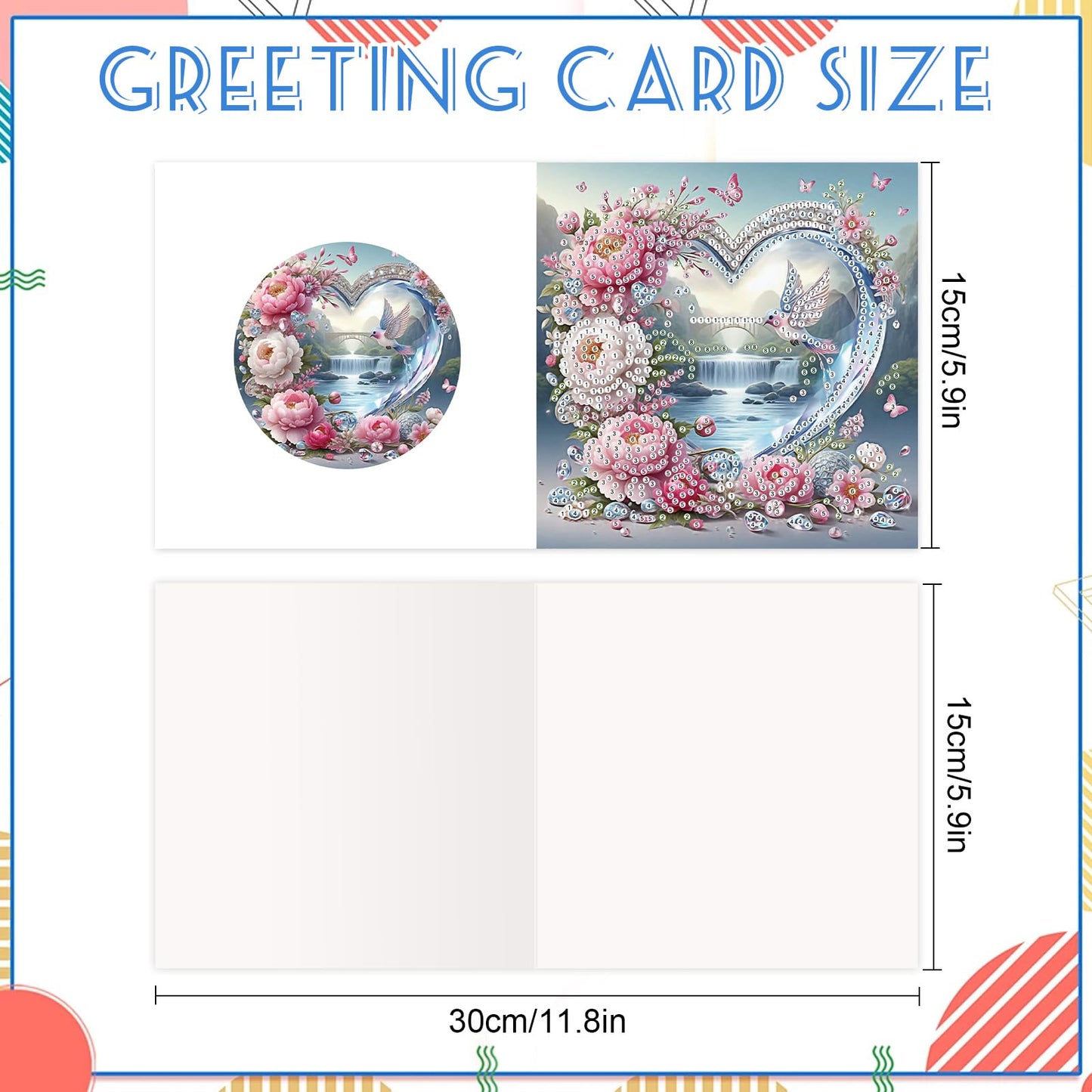 6 Pack Diamond Art Greeting Cards with Envelopes, Flowers and Hummingbirds DIY 5D Diamond Painting Card Kit, Handmade Rhinestone Postcards for Birthday & Valentine’s Day Wishes (30x15cm)