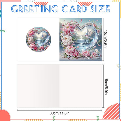 6 Pack Diamond Art Greeting Cards with Envelopes, Flowers and Hummingbirds DIY 5D Diamond Painting Card Kit, Handmade Rhinestone Postcards for Birthday & Valentine’s Day Wishes (30x15cm)