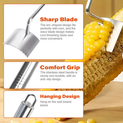 Corn Peeler For Corn On The Cob，2025 Upgrade Sawtooth Corn Cob Stripper Tool ，Ergonomic Design Ideal Tool For Long Handle Stainless Steel Corn On the Cob Stripper Tool (Silver, 1pack)