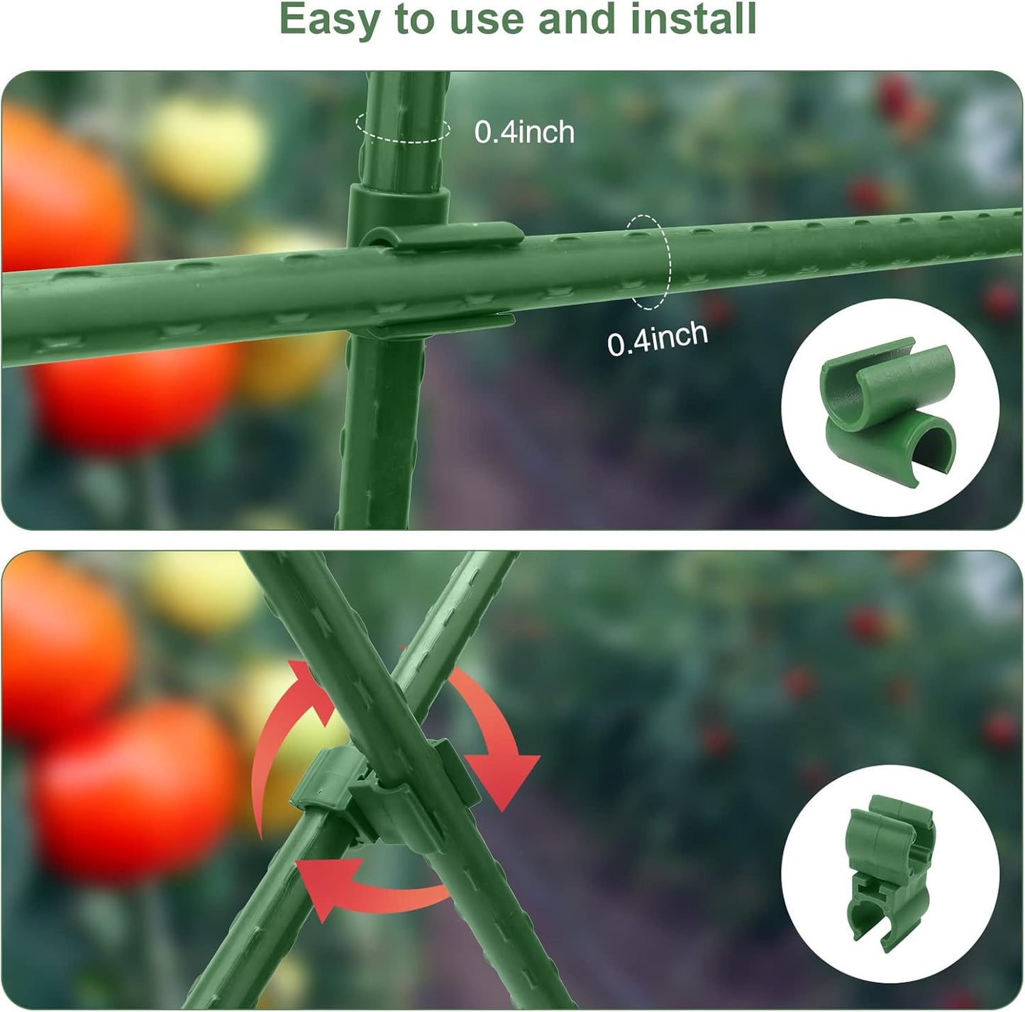Zwish 50Pieces Adjustable Plant Trellis Connectors - Tomato Plant Cages Accessories for 11mm Plant Stake Connectors