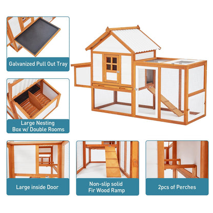 Chicken Coop Hen House Outdoor Poultry Cage with Large Nesting Box, 5 Lockable Doors Wooden Chicken House with Weatherproof Cover for Outdoor Backyard Farm, Orange