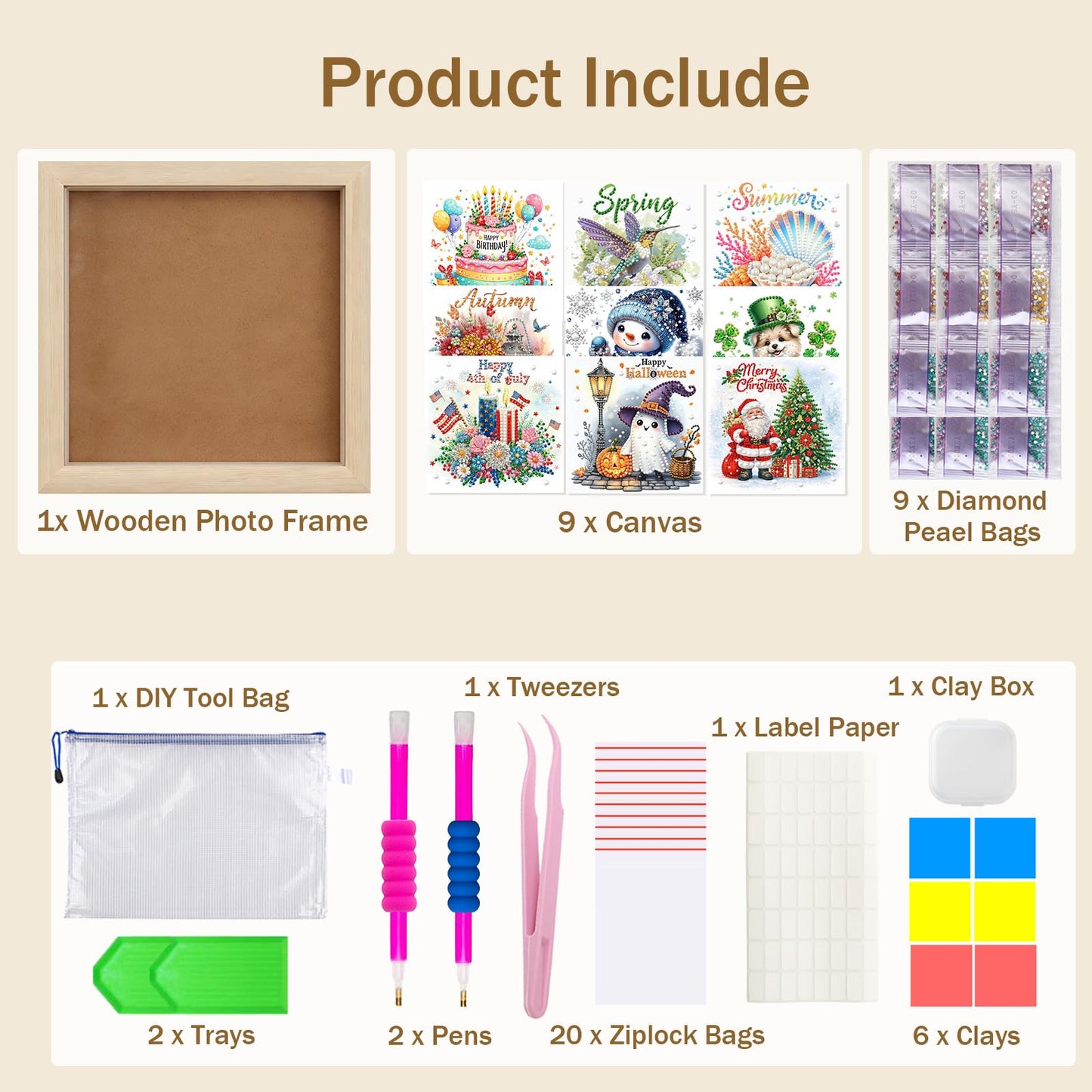 DIY Diamond Art Painting Pearl Creative Pattern 5D Seasonal Holiday Calendar 2026 Healing Home Photo Frame Set Tools-9PCS Festivals