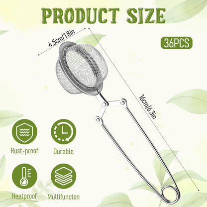 HANLANXUE 36 Pcs Loose Leaf Tea Infuser Stainless Steel Mesh Snap Tea Strainers Tea Infuser with Handle Fine Mesh Tea Ball Filter Tea Diffusers Steeper for Loose Leaf Tea, Seasonings