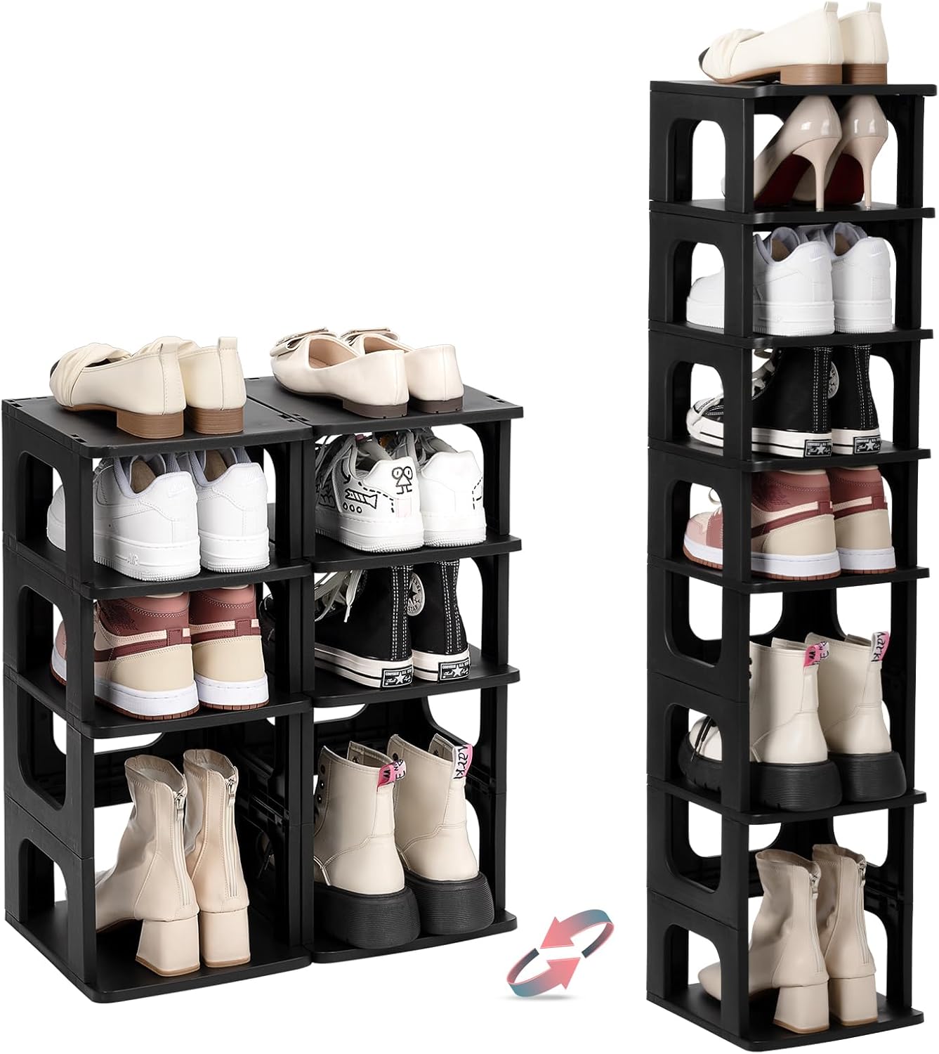 TRZZ 4-Tier Small Shoe Rack, DIY Height-Adjustable Mini Shoe Organizer for Entryway, Closet, Small Space (Plastic,