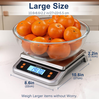 Atogou 88lb Food Scale, Commercial Kitchen Scale Plug-in Usable with Full View LCD Display, Stainless Steel, for Baking, Bread, Cooking, Meat, Vegetables, Farm, Industry LC200 Silver