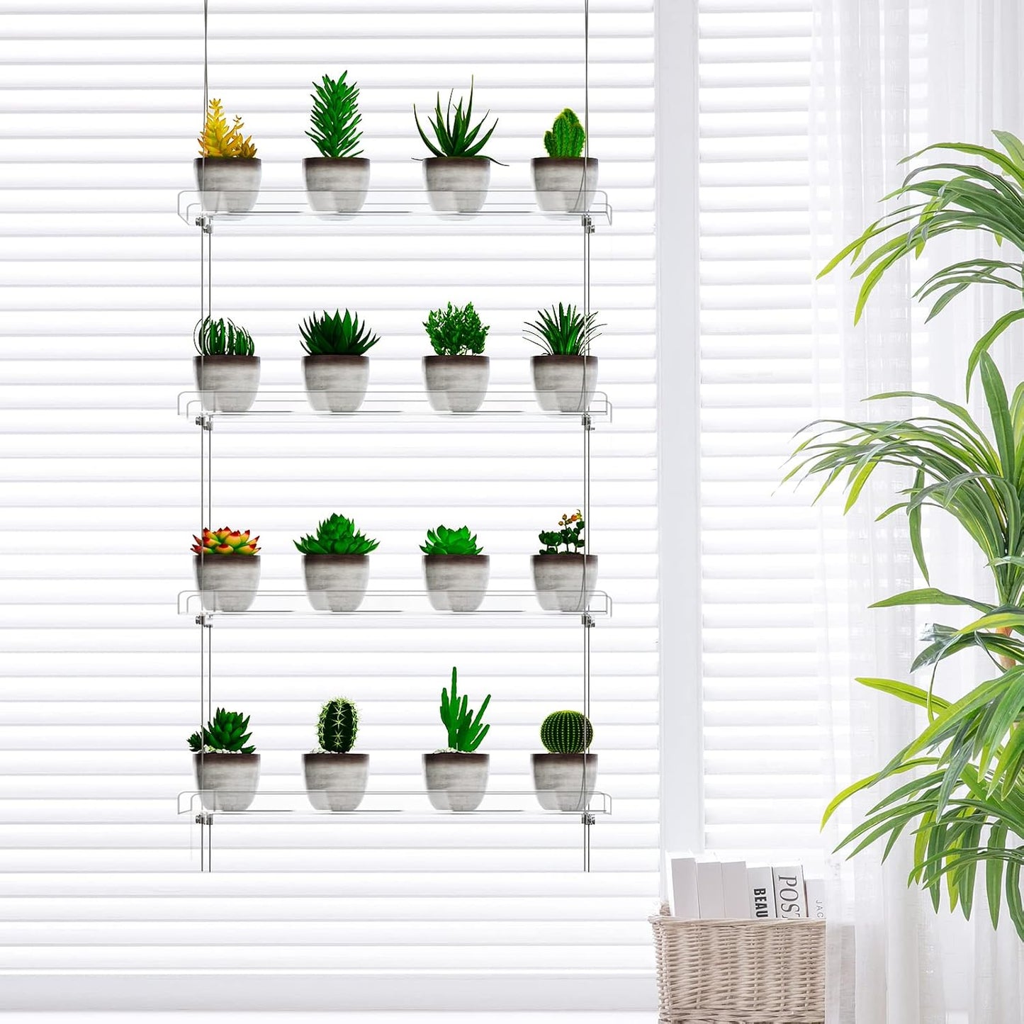OtNiap 4-TierClear 16 Inch Plant Shelves, Height Adjustable Hanging Acrylic Indoor Wall Hanging Plant Stand Flower